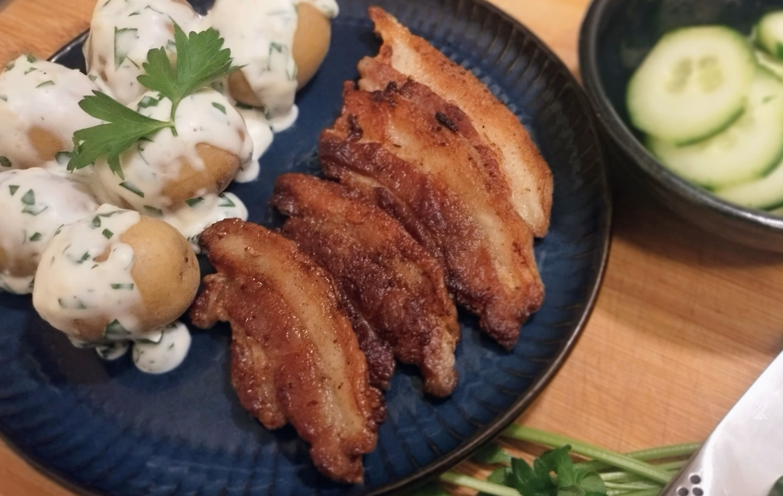 Pork belly and parsley sauce by Ian Carr